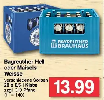 Famila Nord West Bayreuther Hell oder Maisels Weisse 20x0,5 L Kiste Angebot