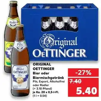 Kaufland Original Oettinger Bier oder Biermischgetränk 20x0,5L Angebot