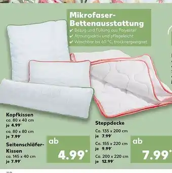 Kaufland Kopfkissen, Seitenschläferkissen, Steppdecke Angebot