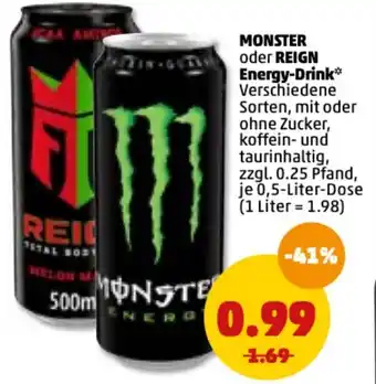 PENNY Monster  oder Reign Energy Drink 0,5 L Dose Angebot