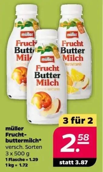 NETTO Müller Fruchtbuttermilch 3 x 500 g Angebot