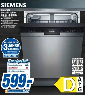 expert Techno Land Siemens Unterbau Geschirrspüler SN 43 HS 00 BD Angebot