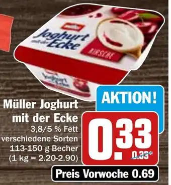 Hit Müller Joghurt mit der Ecke 113-150 g Becher Angebot