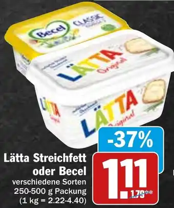 Hit Lätta Streichfett oder Becel 250-500 g Packung Angebot