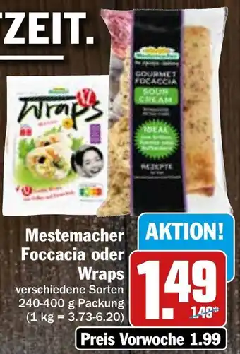 Hit Mestemacher Foccacia oder Wraps 240-400 g Packung Angebot