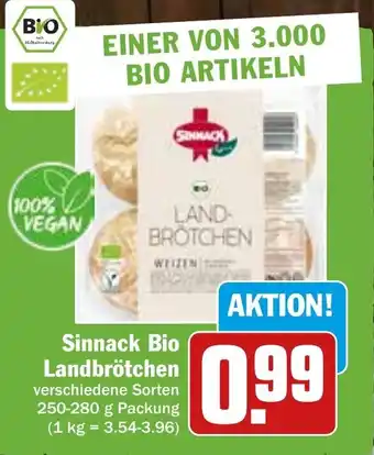 Hit Sinnack Bio Landbrötchen 250-280 g Packung Angebot