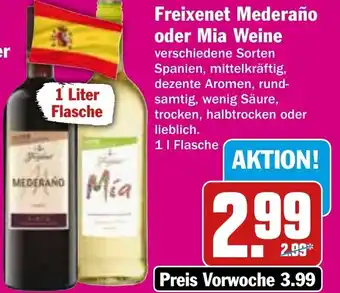 Hit Freixenet Mederaño oder Mia Weine 1L Flasche Angebot