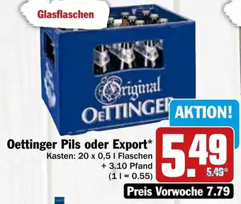 Hit Oettinger Pils oder Export 20x0,5L Angebot