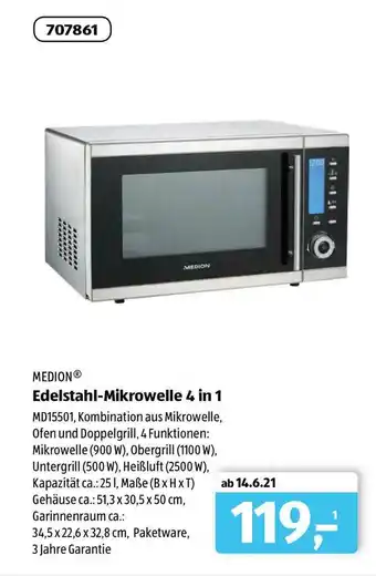 Aldi Süd Medion Edelstahl Mikrowelle 4in1 Angebot
