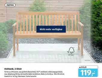 Aldi Süd Holzbank, 3-sitzer Angebot