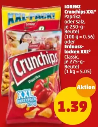 PENNY Lorenz Crunchips XXL 250 g oder Erdnuss locken XXL 275 g Angebot