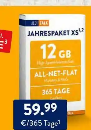 Aldi Süd Aldi Talk Jahrespaket XS Angebot