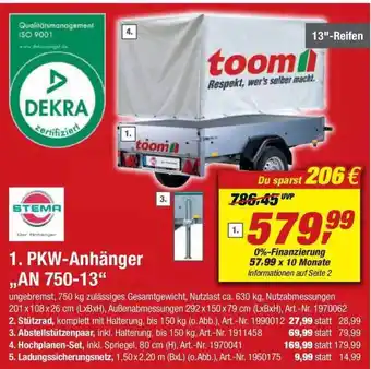 toom Baumarkt 1. Pkw-anhänger „an 750-13” Angebot