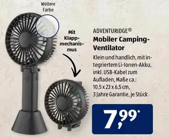 Aldi Süd Adventuridge Mobiler Camping Ventilator Angebot