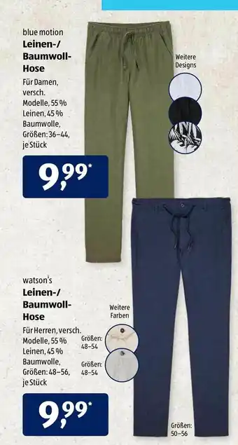 Aldi Süd Watson's Oder Blue Motion Leinen Oder Baumwoll Hose Angebot