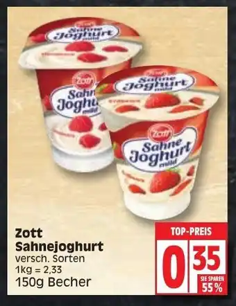 Edeka Zott Sahnejoghurt 150g Angebot