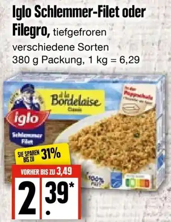 Edeka Frischemarkt Iglo Schlemmer Filet oder Filegro 380 g Packung Angebot