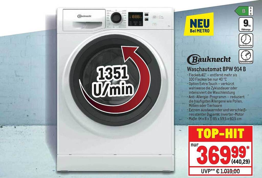Bauknecht Waschautomat Bpw 914 B Angebot bei METRO Bauknecht Waschautomat Bpw 914 B Angebot bei METRO