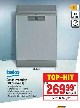 METRO Beko Geschirrspüler Bdfn26420q Angebot