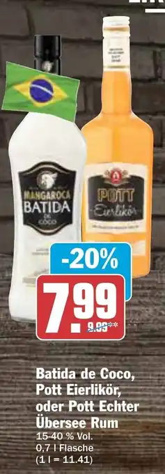 AEZ Batida de Coco, Pott Eierlikor o. Pott Echter Ubersee Rum 700ml Angebot