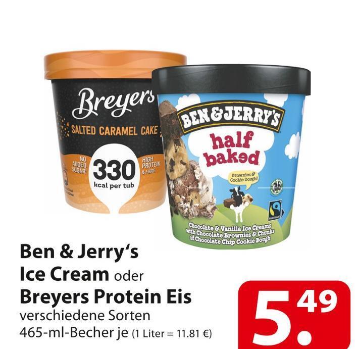 Ben & jerry‘s ice cream oder breyers protein eis Angebot bei Famila