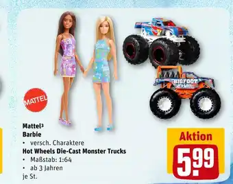 REWE Mattel barbie oder hot wheels die-cast monster trucks Angebot