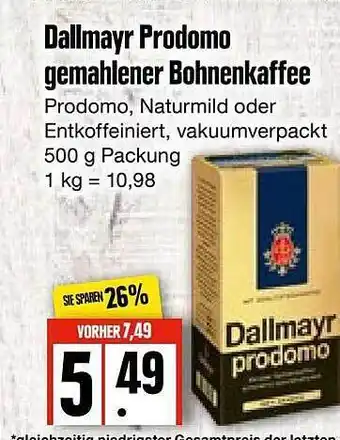 Edeka Frischemarkt Dallmayr Prodomo Gemahlener Bohnenkaffee Angebot