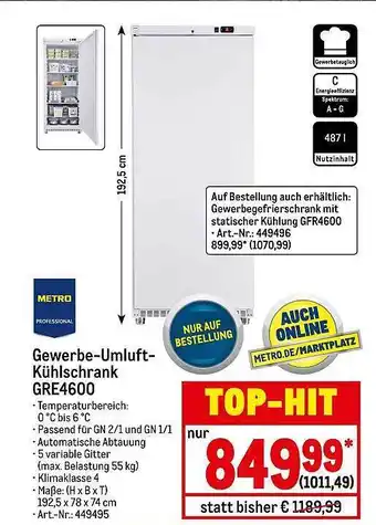 METRO Metro Professional Gewerbe-umluft-kühlschrank Gre 4600 Angebot