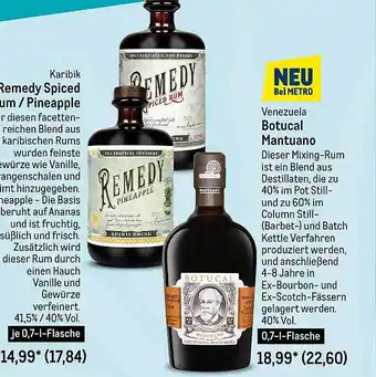 METRO Karibik Remedy Spiced Rum Oder Pineapple Oder Venezuela Botucal Mantuano Angebot