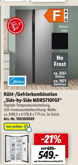 Lidl Midea kühl-/gefrierkombination „side-by-side mdrs710fgf“ Angebot