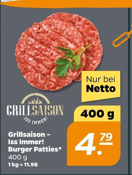 Grillsaison iss immer! burger patties Angebot bei NETTO