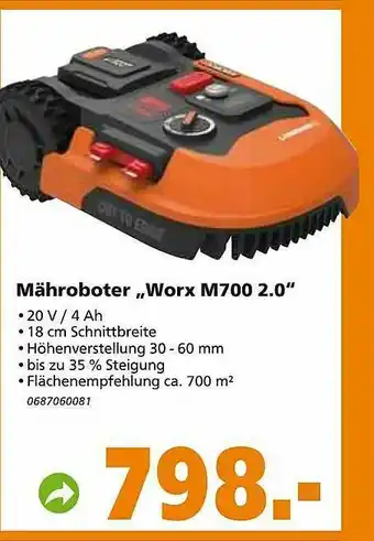 Globus Baumarkt Mähroboter „Worx M700 2.0” Angebot