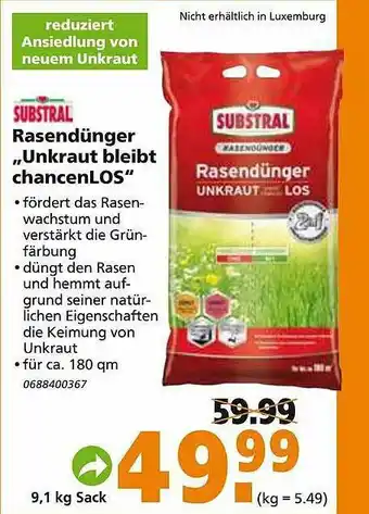 Globus Baumarkt Rasendünger „Unkraut Bleibt ChancenLOS” Angebot