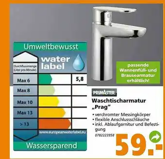 Globus Baumarkt Primaster Waschtischarmatur „Prag” Angebot