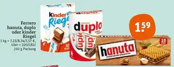 tegut Ferrero hanuta, duplo oder kinder Riegel 210 g Packung Angebot