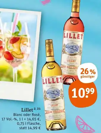 tegut Lillet Blanc oder Rosé 0,75 L Flasche Angebot