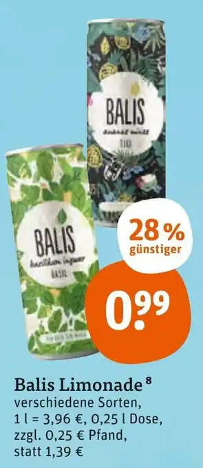 tegut Balis Limonade 0,25 L Dose Angebot