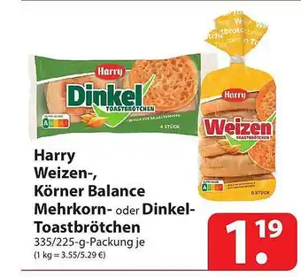 Famila Nord Ost Harry Weizen-, Körner Balance Mehrkorn- Oder Dinkel-toastbrötchen Angebot