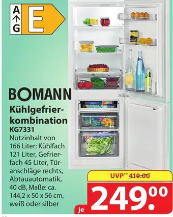 Famila Nord Ost Bomann Kühl Gefrierkombination KG7331 Angebot