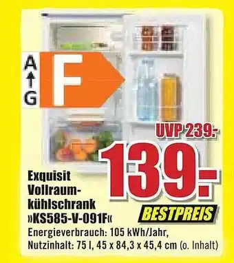 B1 Discount Baumarkt Exquisit Vollraum-kühlschrank „ks585-v-091f“ Angebot