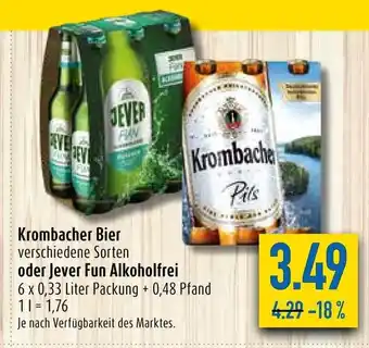 diska Krombacher o. Jever Fun Alkoholfrei 6*330ml Angebot