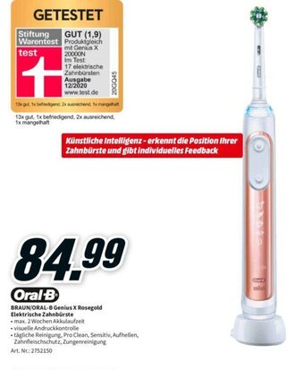 MediaMarkt Oral-B/Braun Elektrische Zahnburste Genius X Rosegold Angebot