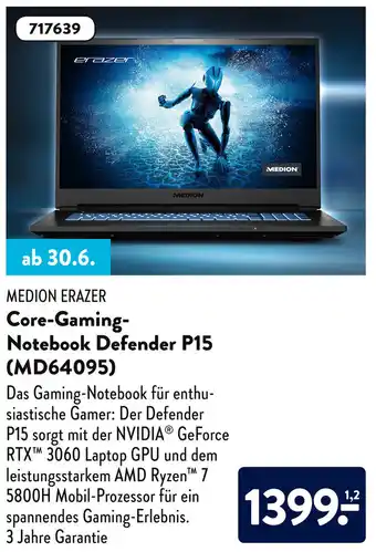 Aldi Süd Medion Erazer Core Gaming Notebook Defender P15 (MD64095) Angebot