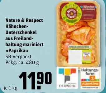 REWE Center Nature & Respect Hähnchen Unterschenkel aus Freilandhaltung mariniert ,,Paprika" Angebot