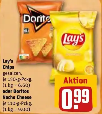 REWE Center Lay's Chips 150 g oder Doritos Nacho Cheese 110 g Pckg. Angebot