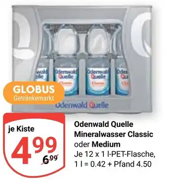 Globus Odenwald Quelle Mineralwasser Classic oder Medium 12 x 1 l Angebot