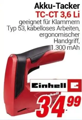 CENTERSHOP Einhell Akku-Tacker TC-CT 3,6 Li Angebot