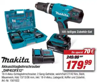 toom Baumarkt Makita Akkuschlagbohrschrauber ,,DHP453FX12" Angebot