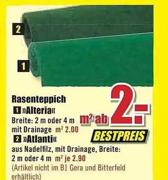 B1 Discount Baumarkt Rasenteppich „alteria“, „atlanti“ Angebot