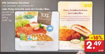 Netto Marken-Discount Schweine-Schnitzel o. Puten Schnitte nach Art Cordon Bleu 250g 100g Angebot